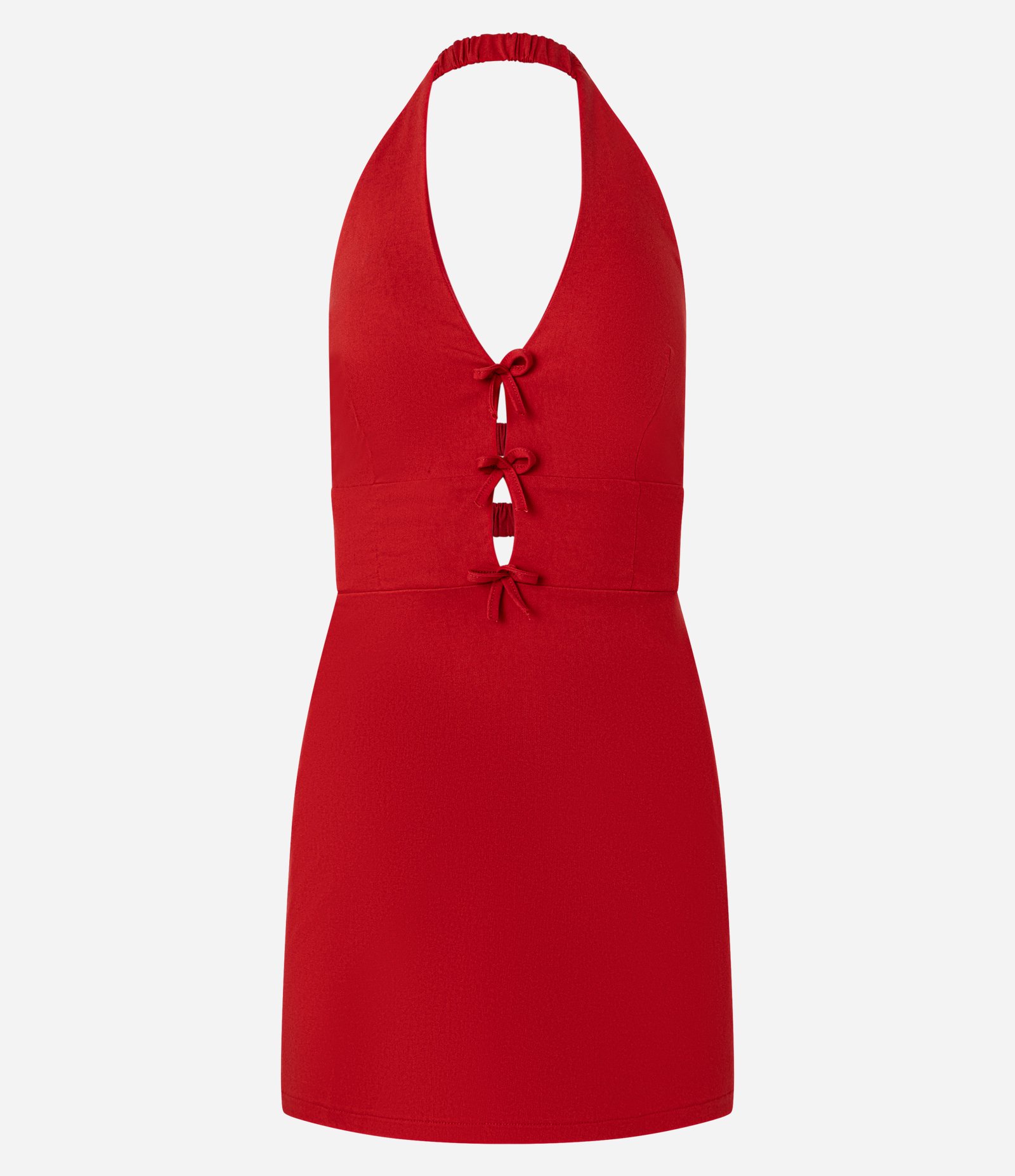 Vestido Curto em Bengaline com Lacinhos Frontais e Costas Abertas Vermelho 5