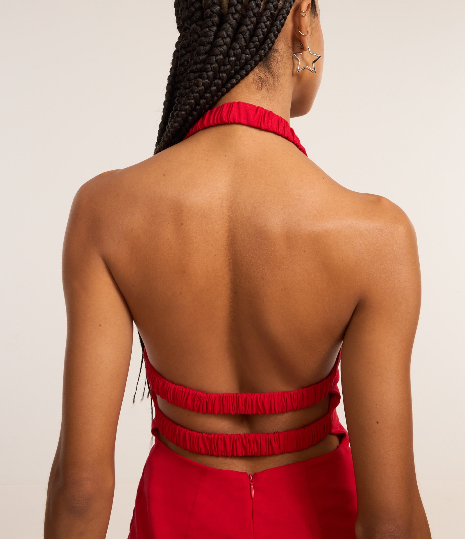 Vestido Curto em Bengaline com Lacinhos Frontais e Costas Abertas Vermelho 4