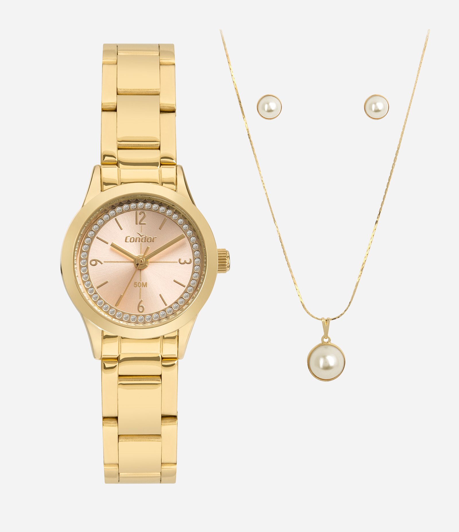 Kit Relógio Analógico Feminino Condor Dourado 3
