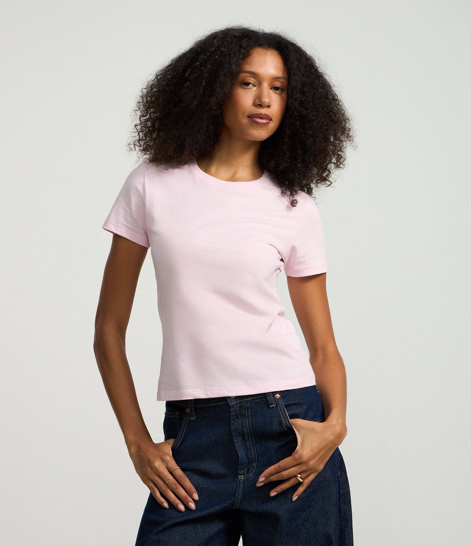 Camiseta Regular Básica em Algodão Rosa Claro 1