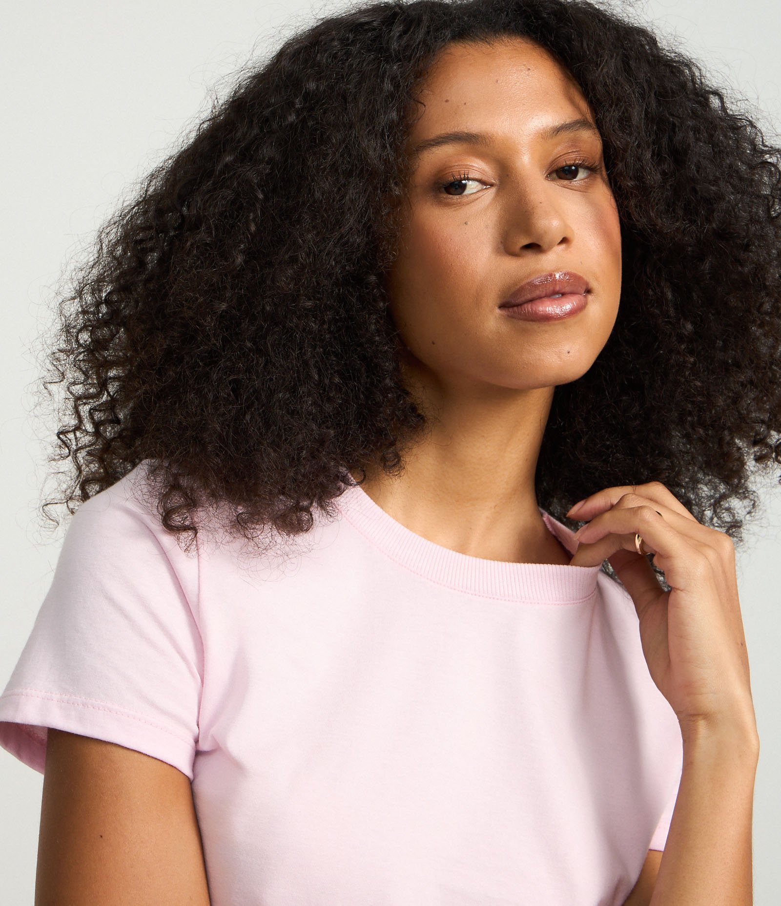 Camiseta Regular Básica em Algodão Rosa Claro 4