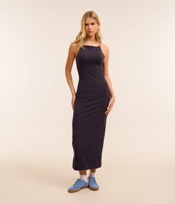 Vestido Midi com Alças Finas e Fenda