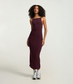 Vestido Midi com Alças Finas e Fenda