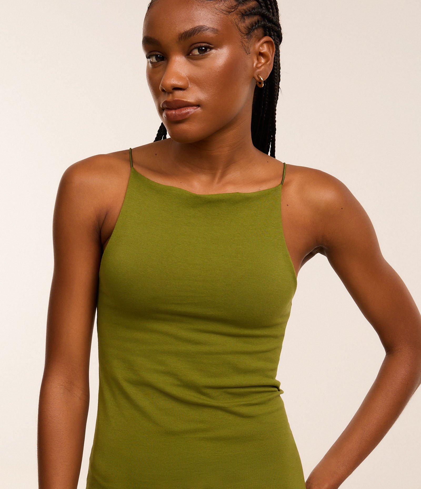 Vestido Midi com Alças Finas e Fenda Verde Claro 5