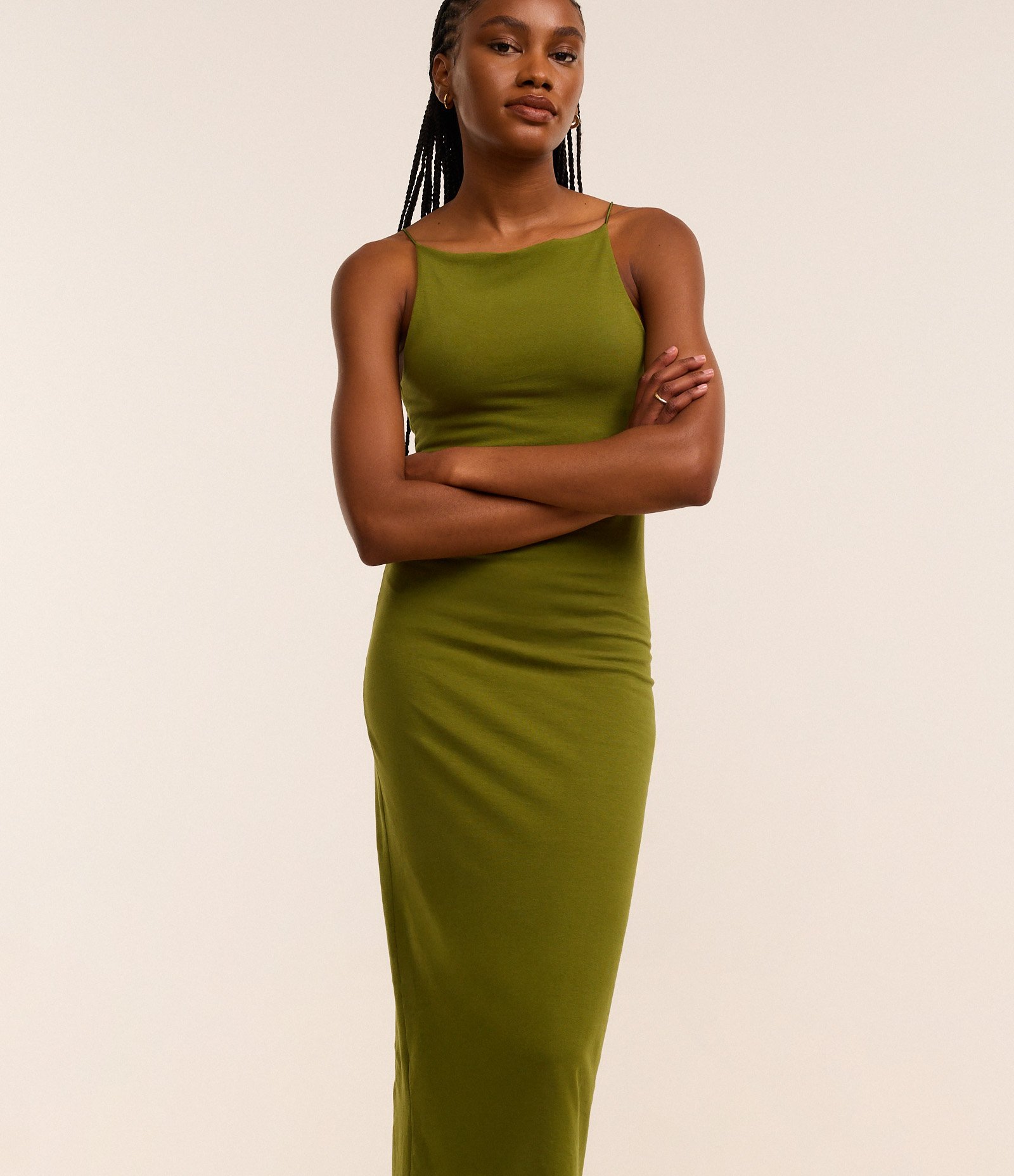 Vestido Midi com Alças Finas e Fenda Verde Claro 6