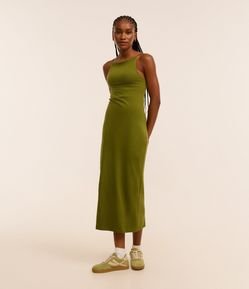 Vestido Midi com Alças Finas e Fenda