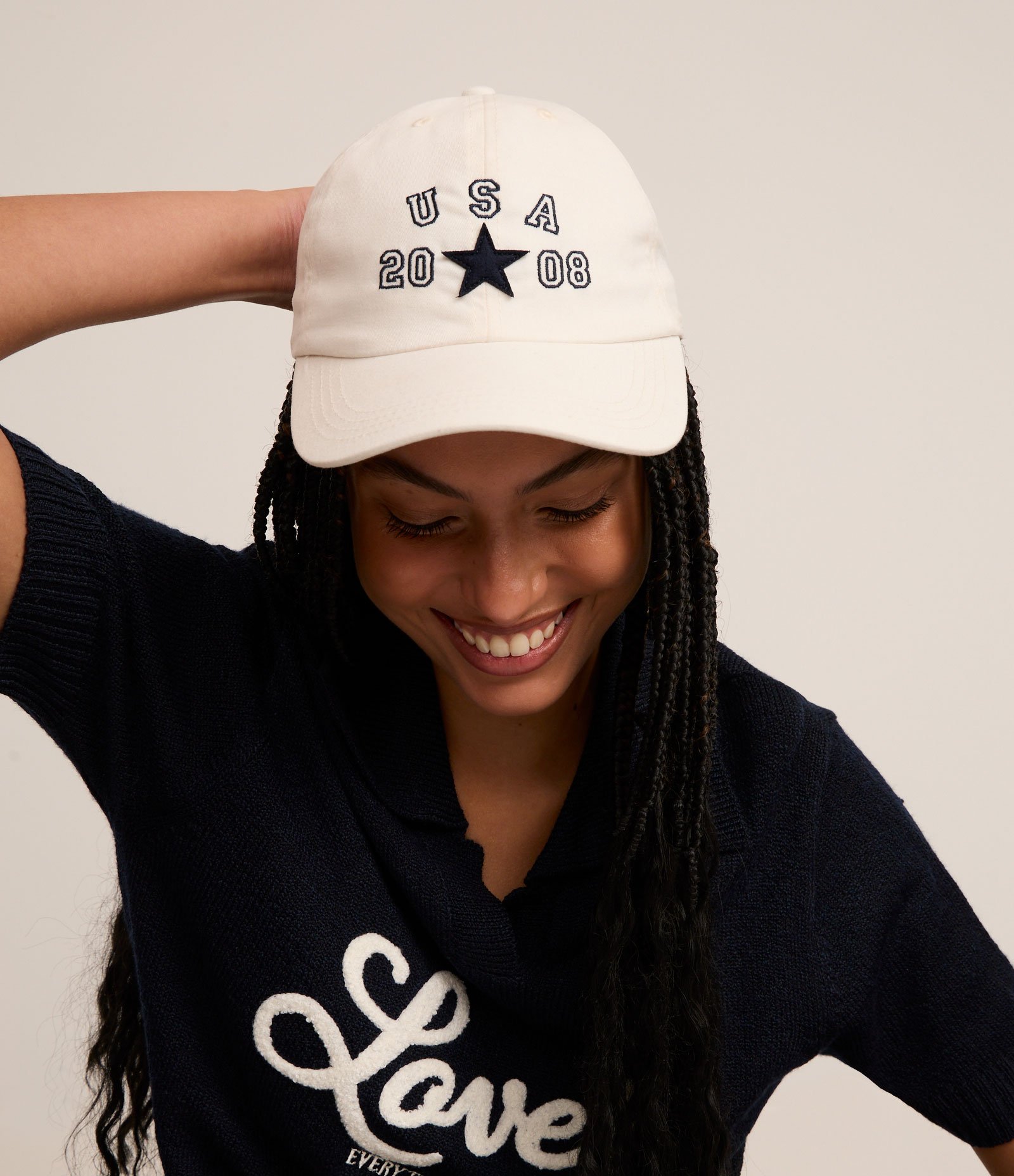 Boné Aba Curva em Sarja com Bordado USA 2008 Off White 1