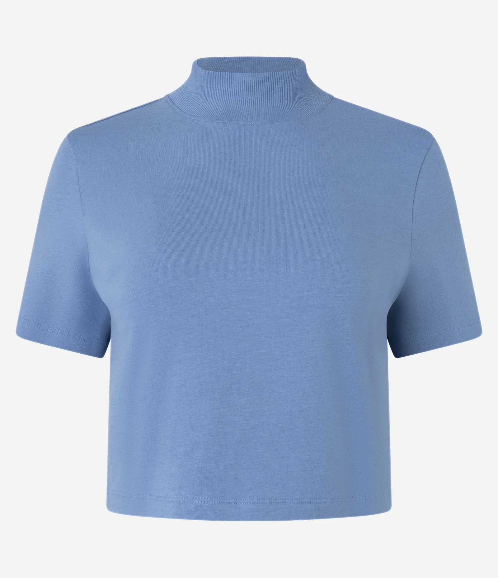 Blusa T-Shirt Cropped em Algodão Peruano com Gola Altinha Azul 6
