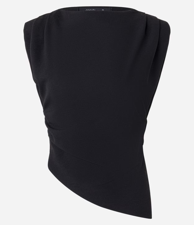 Blusa em Crepe com Pregas no Ombro e Ombreiras