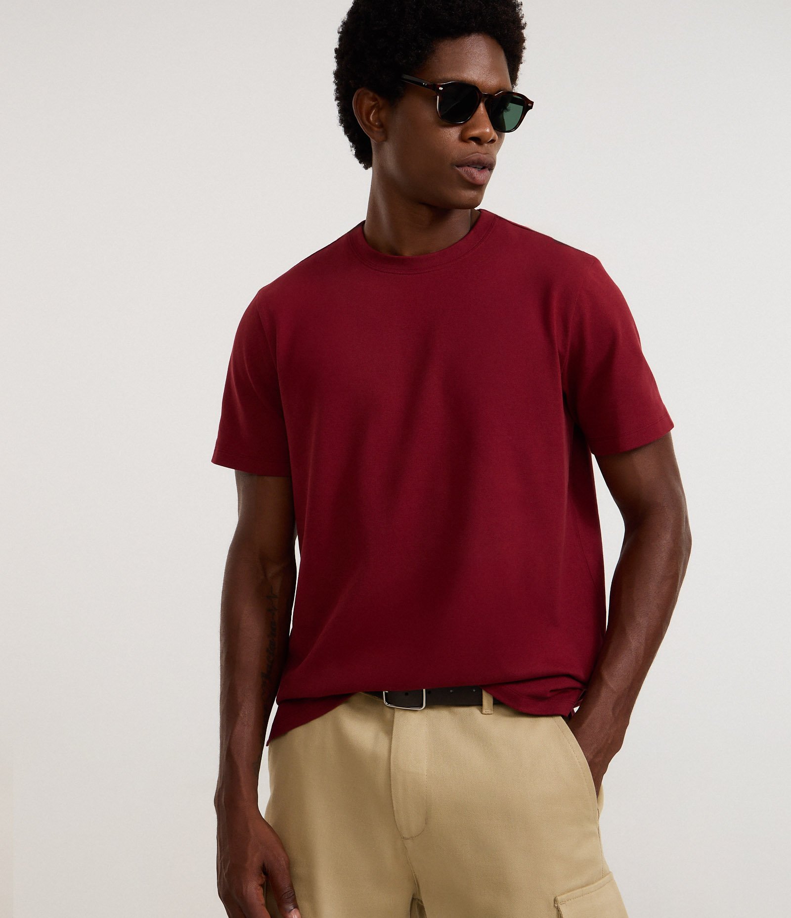 Camiseta Casual em Algodão com Textura Piquet Bordô 1