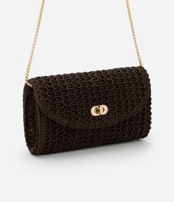 Bolsa Transversal Pequena em Ráfia com Locker de Metal e Alça de Corrente