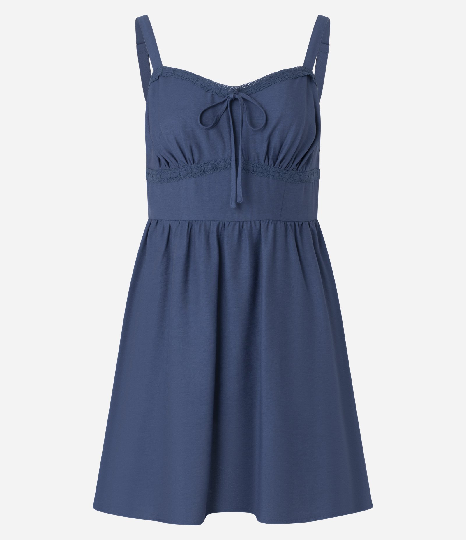 Vestido Reto Curto em Viscose com Recorte de Renda Azul 6