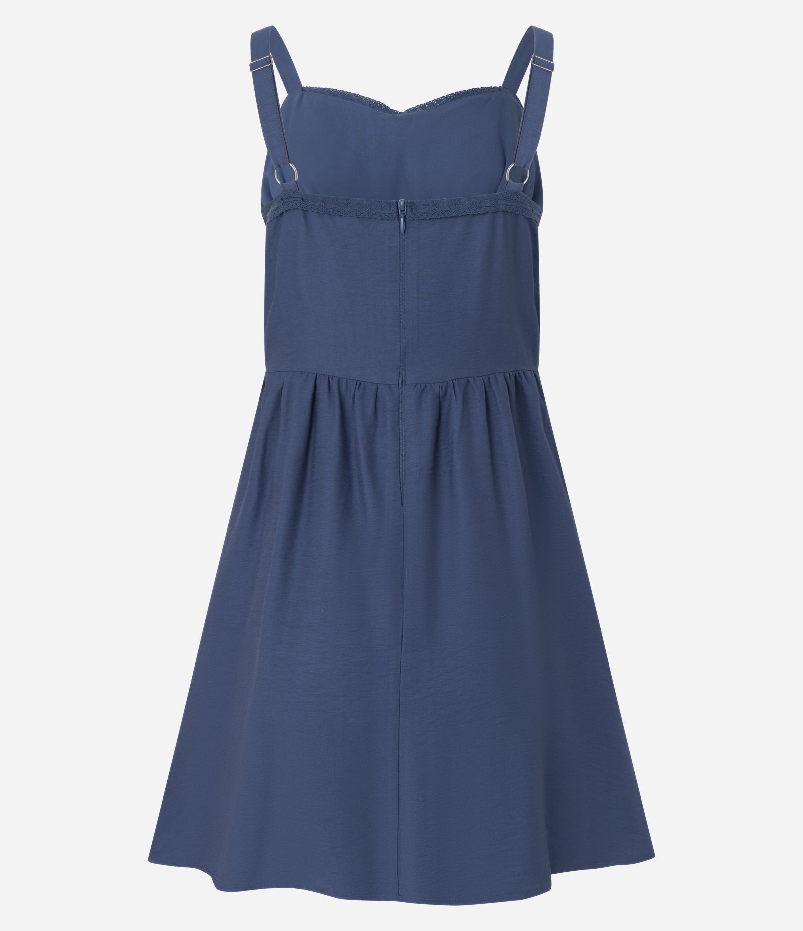 Vestido Reto Curto em Viscose com Recorte de Renda Azul 8