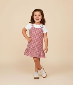 Vestido Infantil com Sobreposição e Estampa Xadrez - Tam 1 a 6 Anos