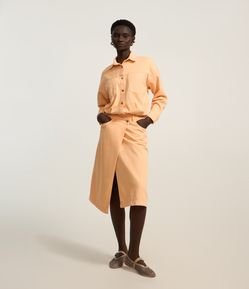 Saia Midi Reta em Sarja com Cós Deslocado