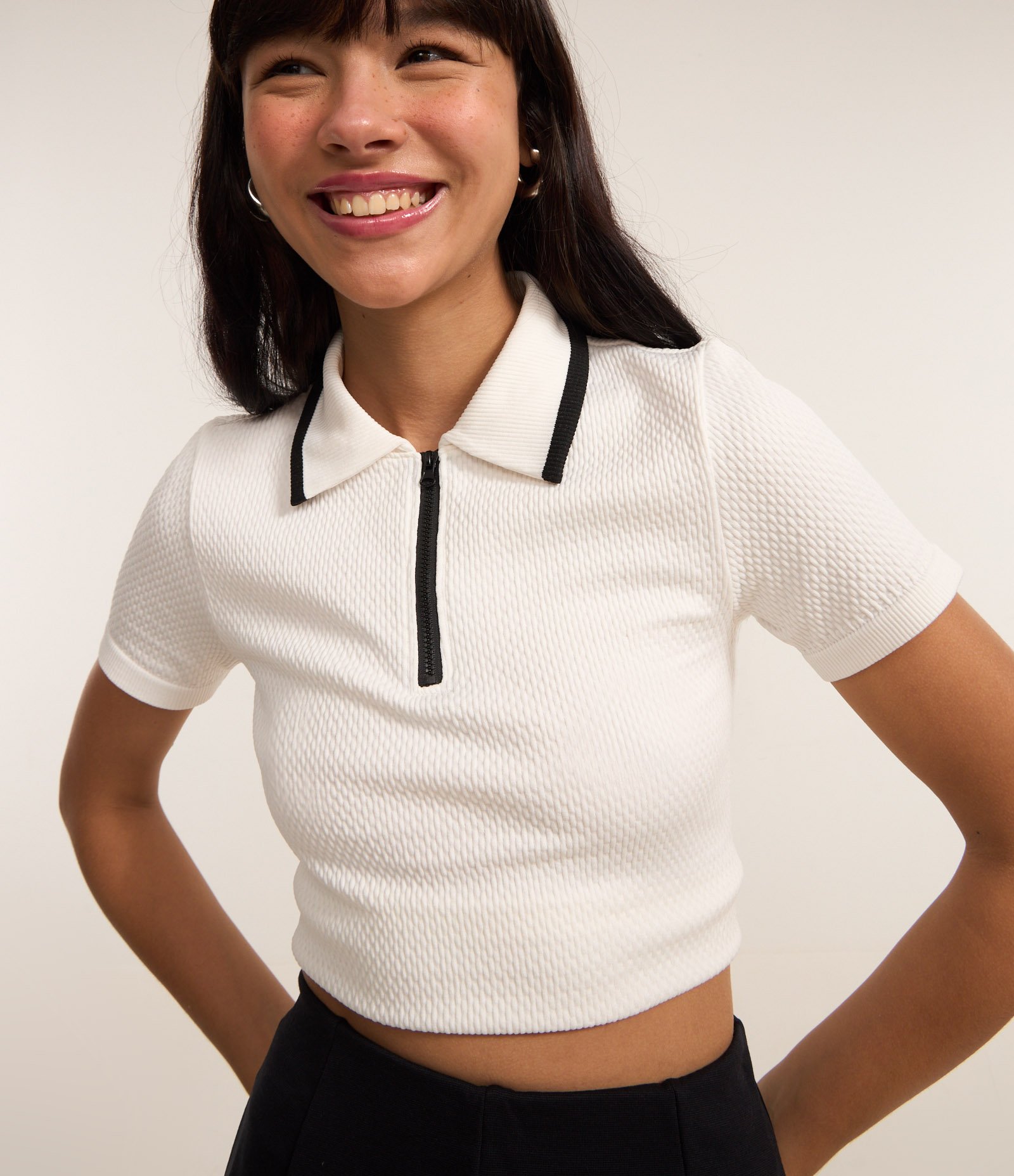 Blusa Polo com Zíper em Seamless Texturizada Branco 3