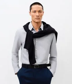 Camisa Regular Básica em Algodão com Fil a Fil