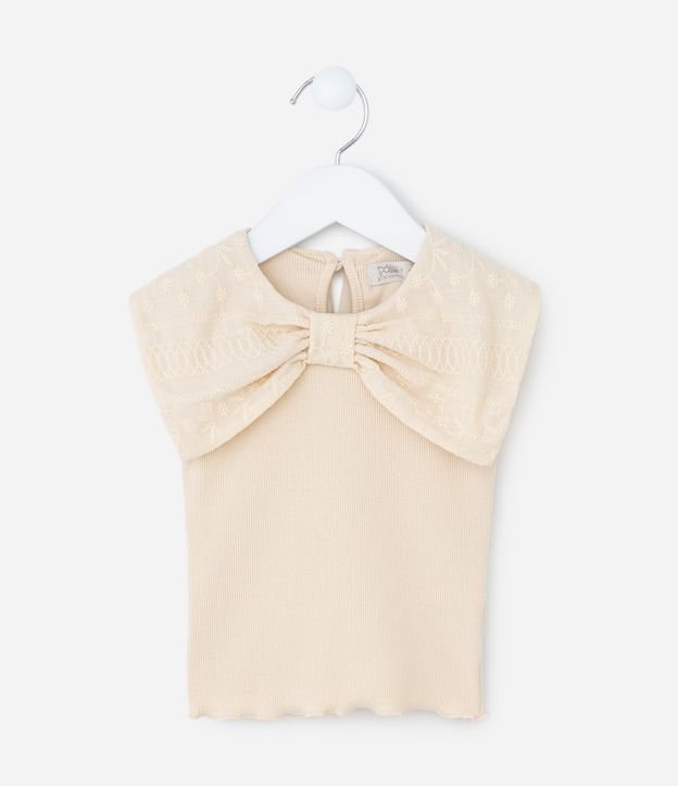 Blusa Infantil com Gola Laço Texturizada - Tam 1 a 6 Anos