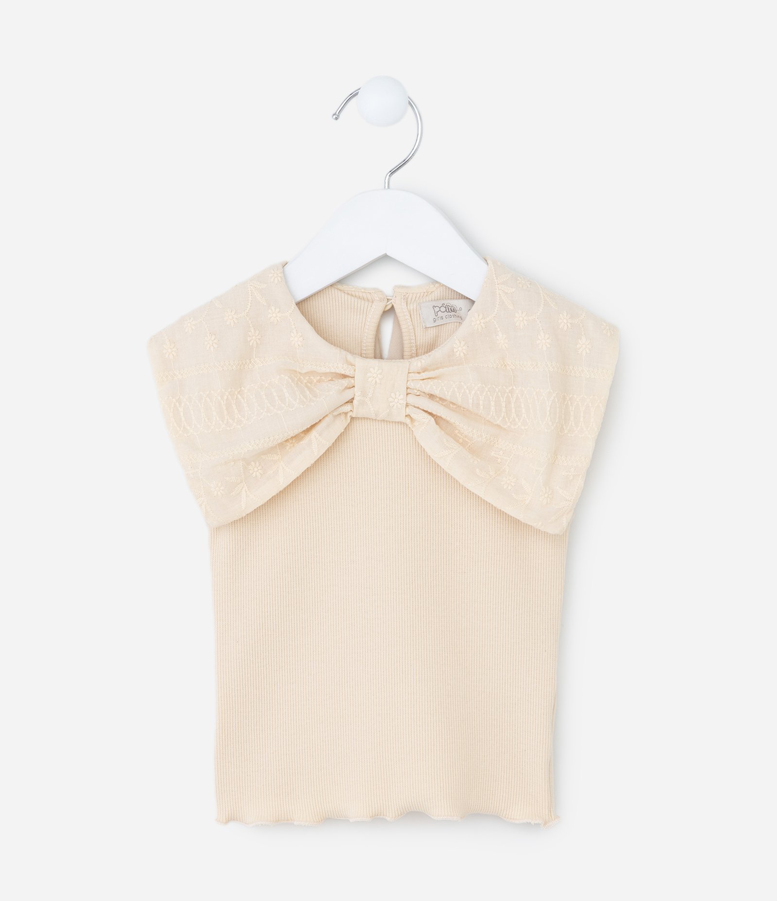 Blusa Infantil com Gola Laço Texturizada - Tam 1 a 6 Anos Bege 2