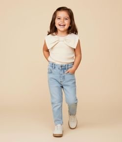 Blusa Infantil com Gola Laço Texturizada - Tam 1 a 6 Anos