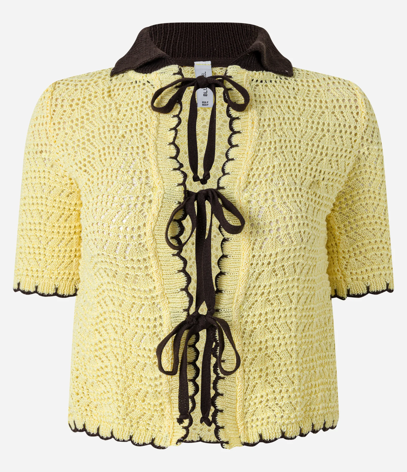 Blusa em Tricô com Gola Polo  Contraste e Amarração Amarelo 1