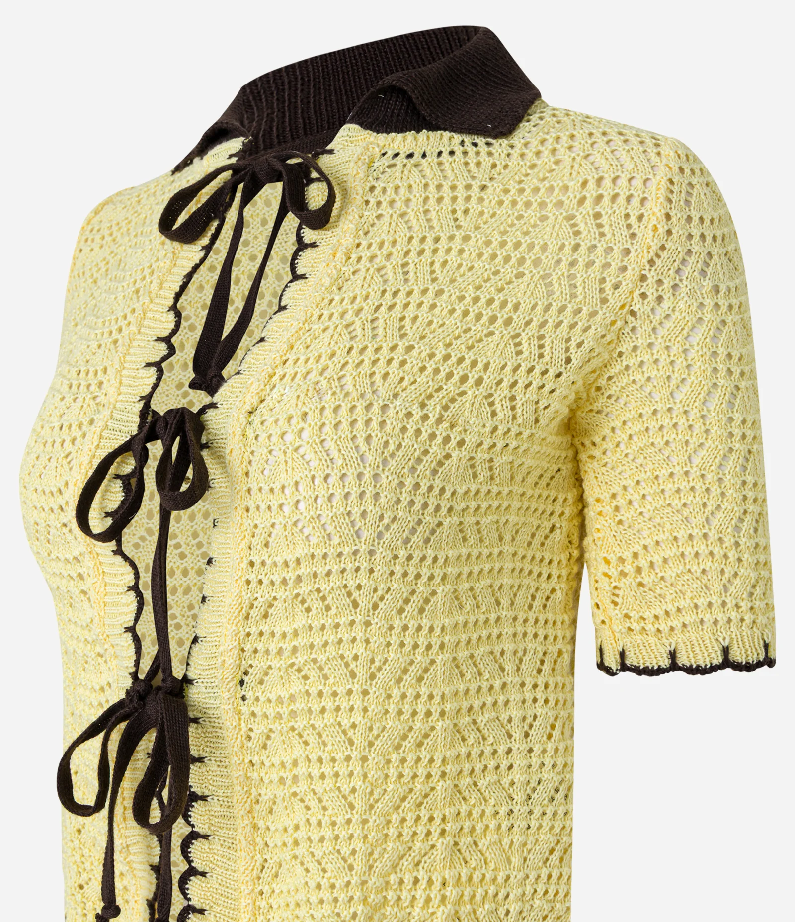 Blusa em Tricô com Gola Polo  Contraste e Amarração Amarelo 2