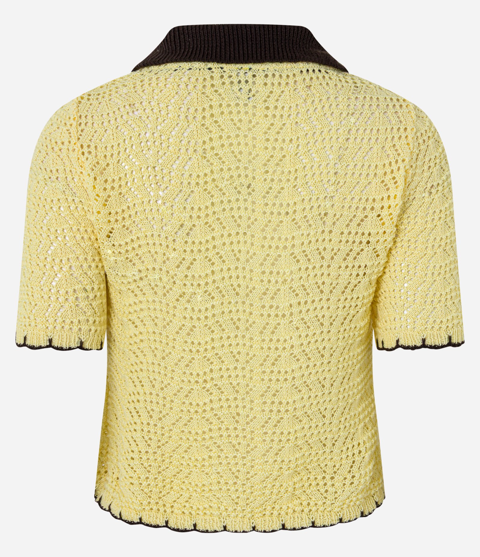 Blusa em Tricô com Gola Polo  Contraste e Amarração Amarelo 4