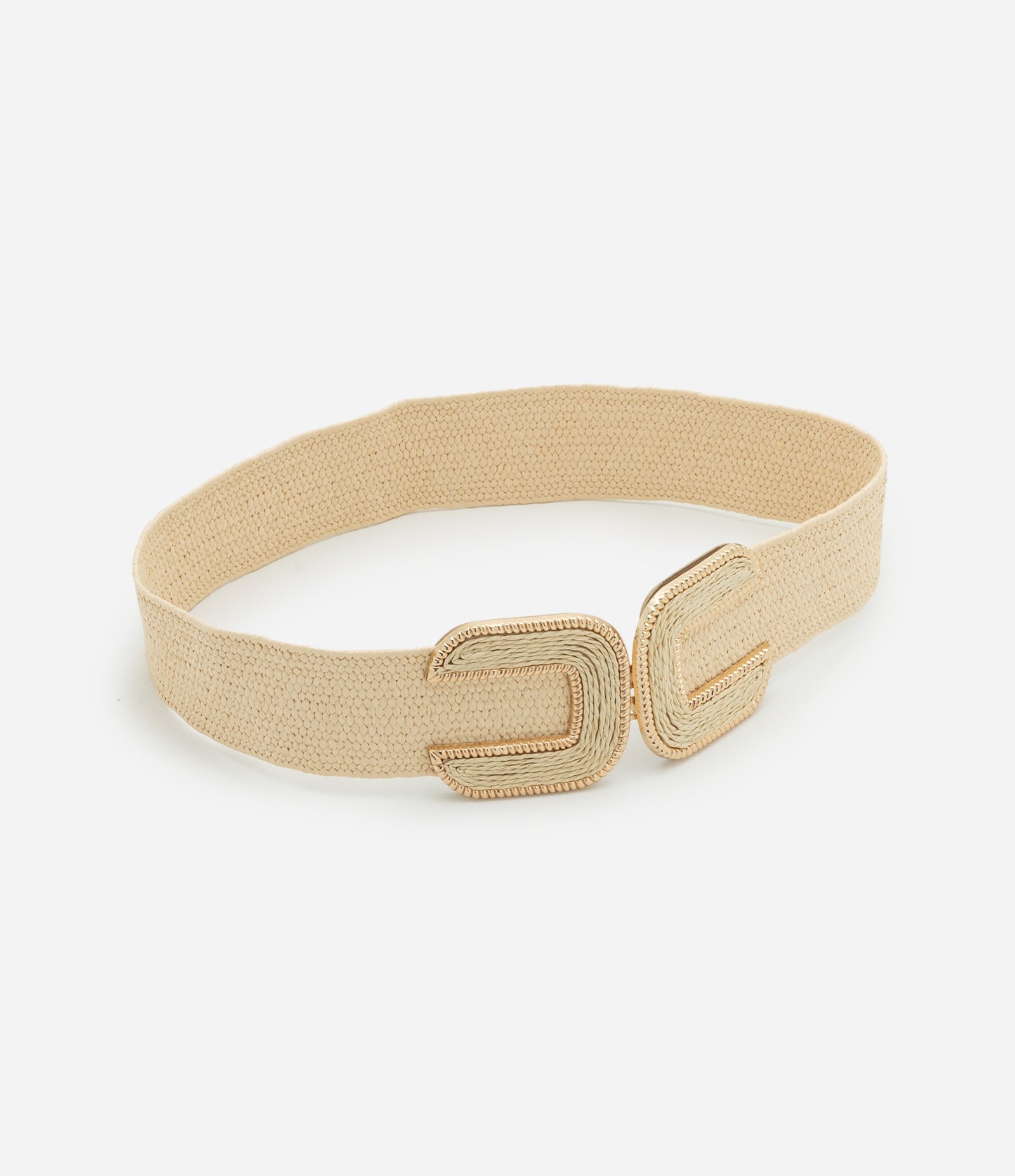Cinto Largo em Ráfia com Elástico Boho Romântico Bege 1