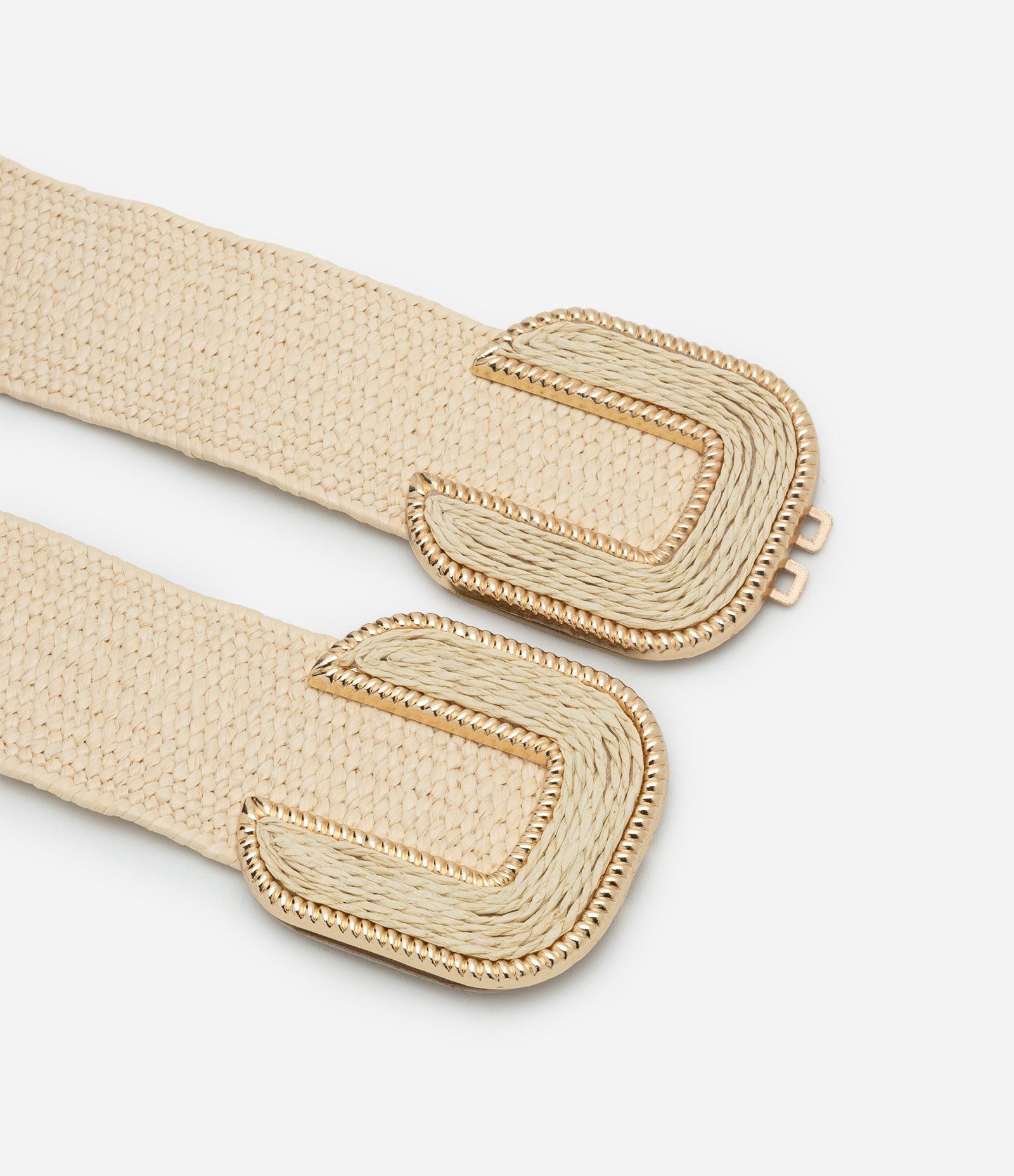 Cinto Largo em Ráfia com Elástico Boho Romântico Bege 2