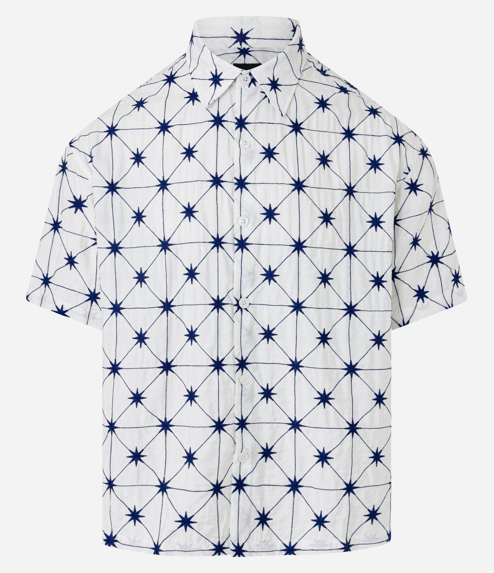 Camisa com Estampa Quadriculada e Bordado de Estrelas Branco 6