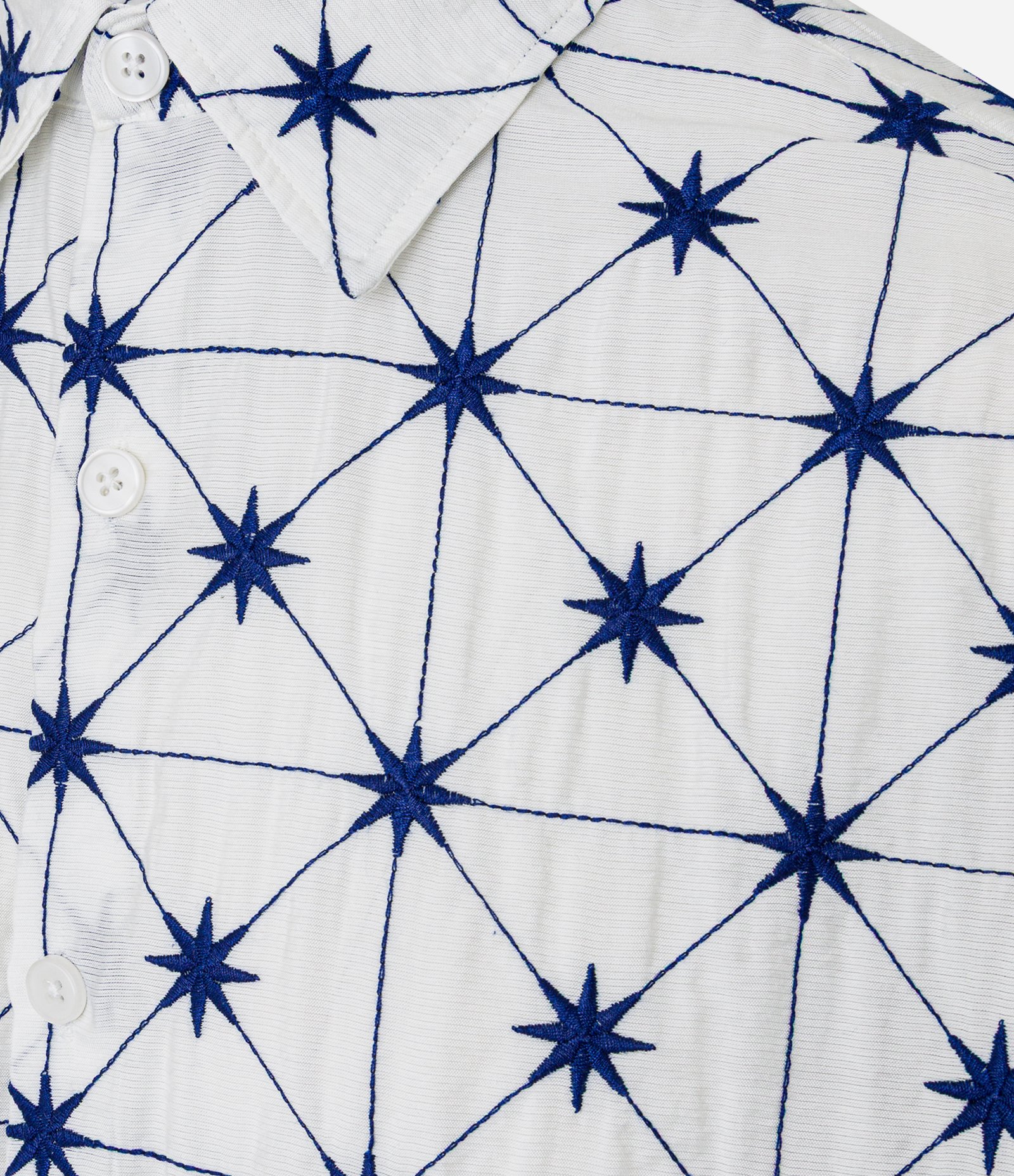 Camisa com Estampa Quadriculada e Bordado de Estrelas Branco 7