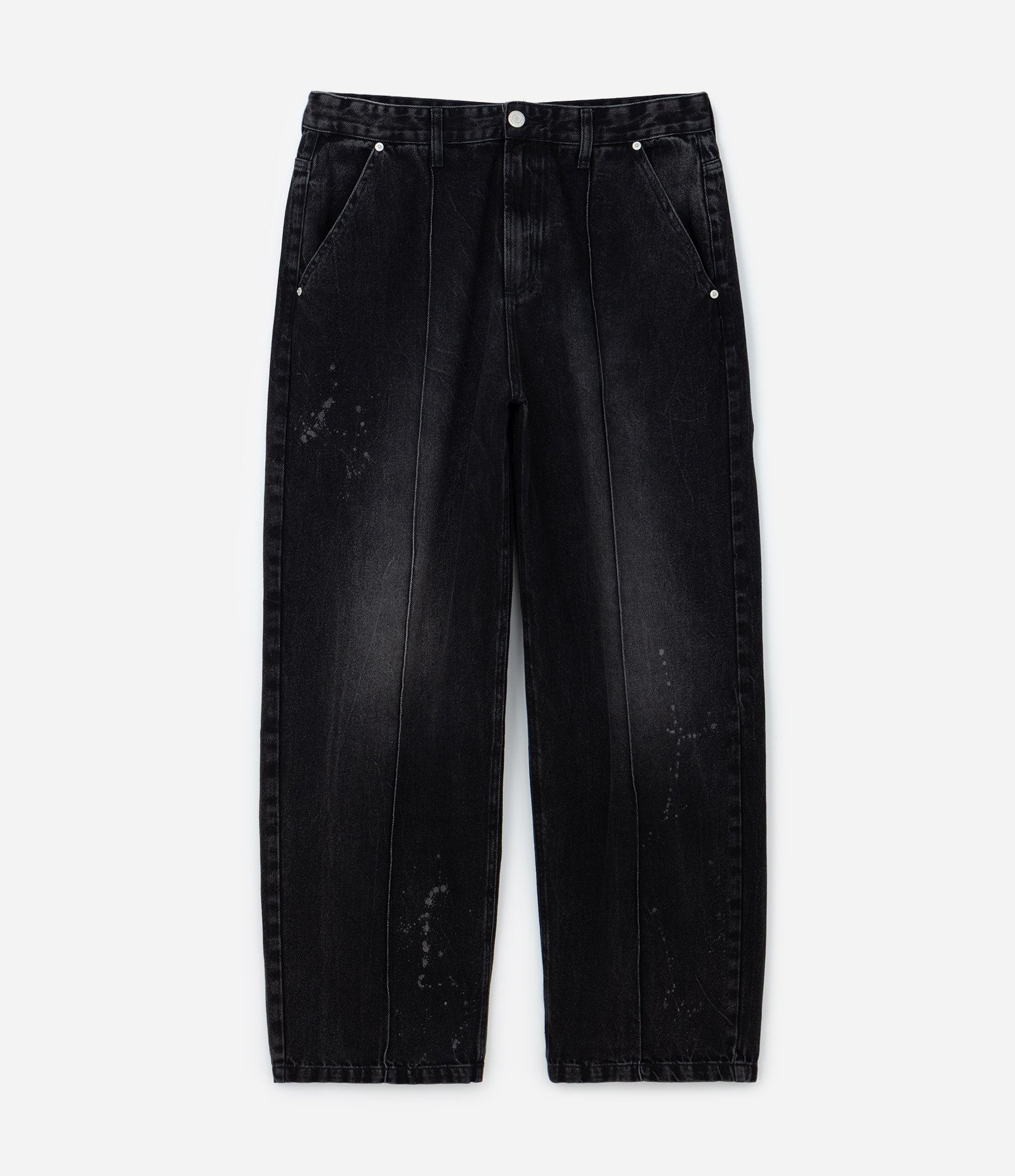Calça Super Baggy em Jeans com Frisos e Efeito de Respingos Preto 5