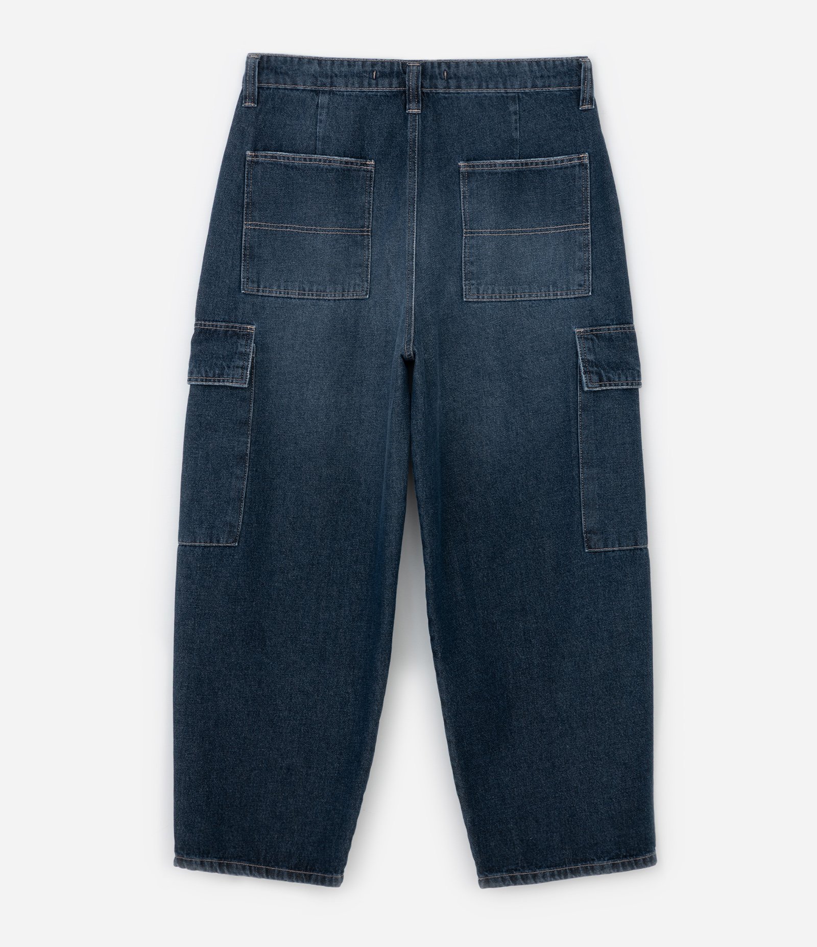 Calça Skater em Jeans com Bolso Cargo e Recortes Azul 6