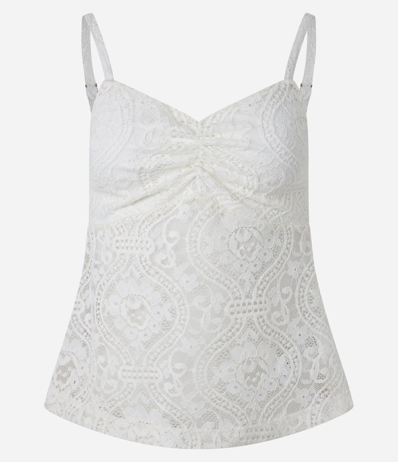 Blusa em Renda Floral com Franzido no Busto Branco 5