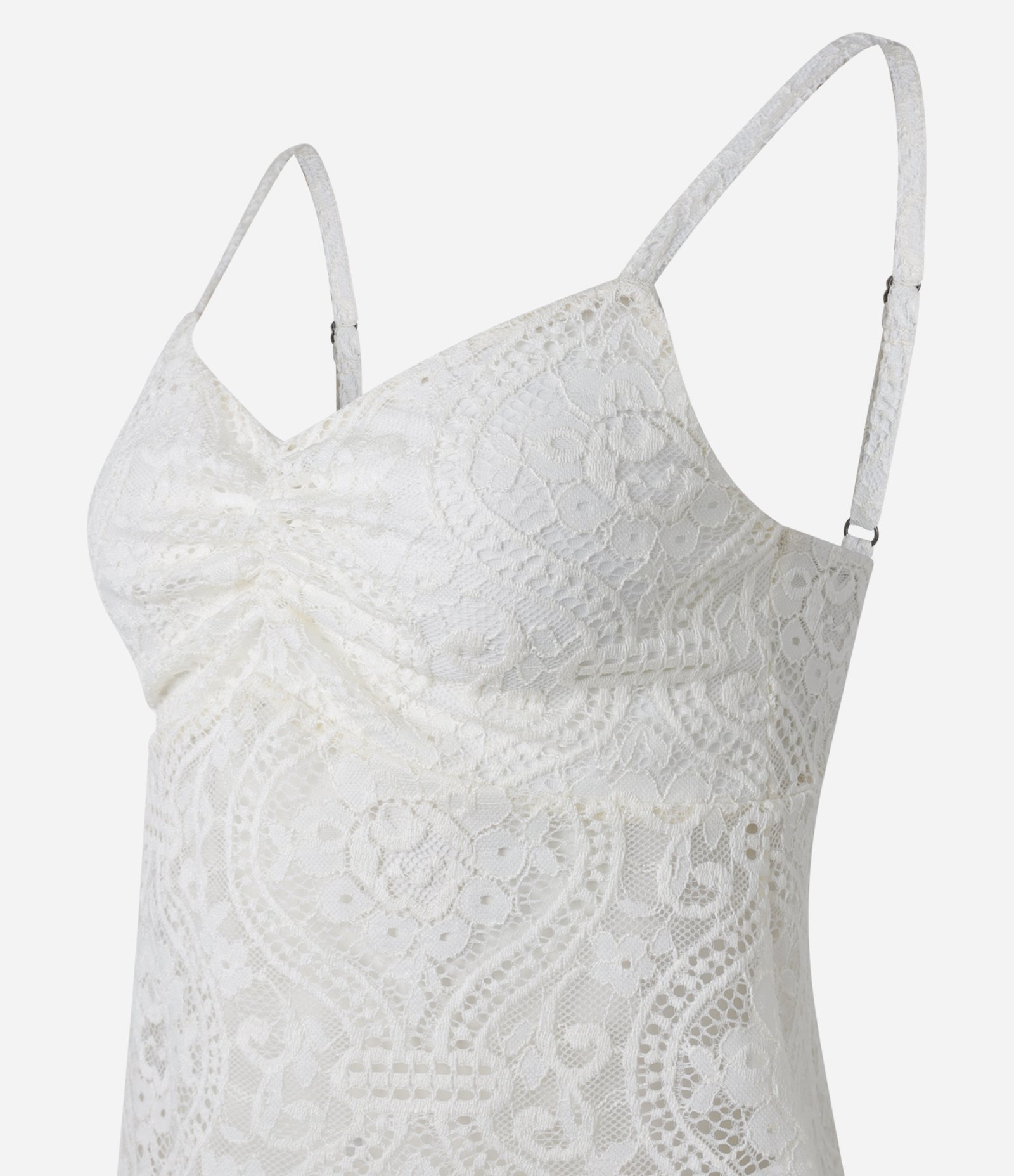 Blusa em Renda Floral com Franzido no Busto Branco 6