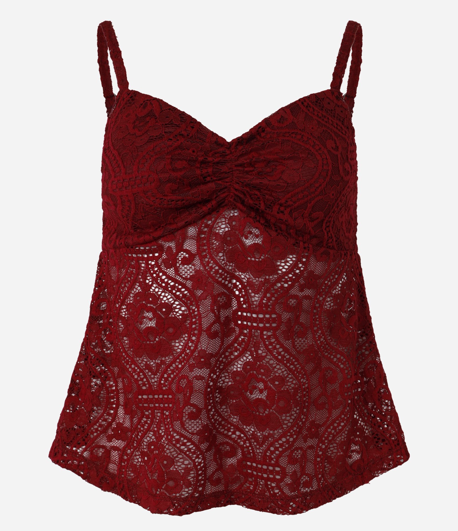 Blusa em Renda Floral com Franzido no Busto Bordô 4