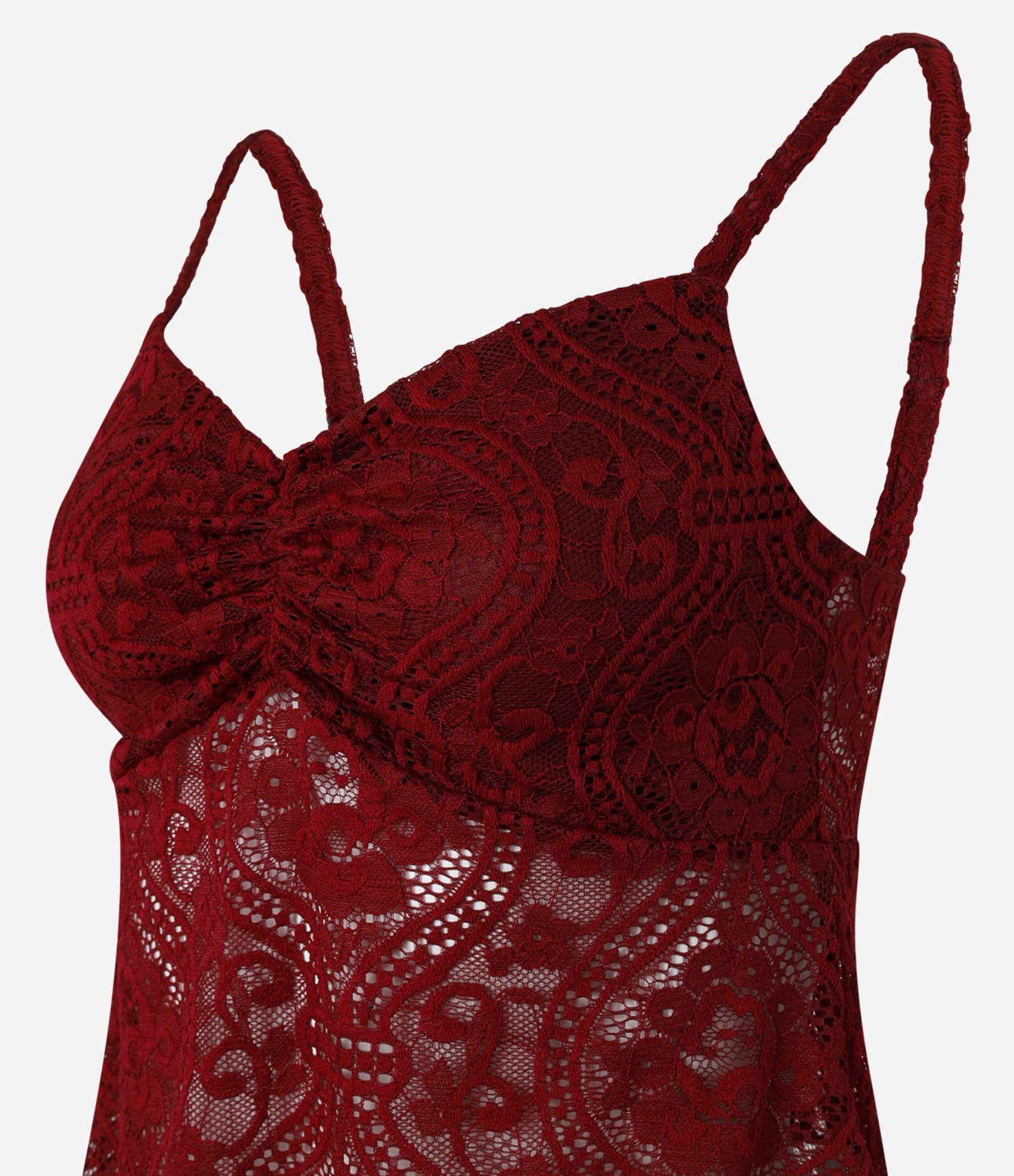 Blusa em Renda Floral com Franzido no Busto Bordô 5