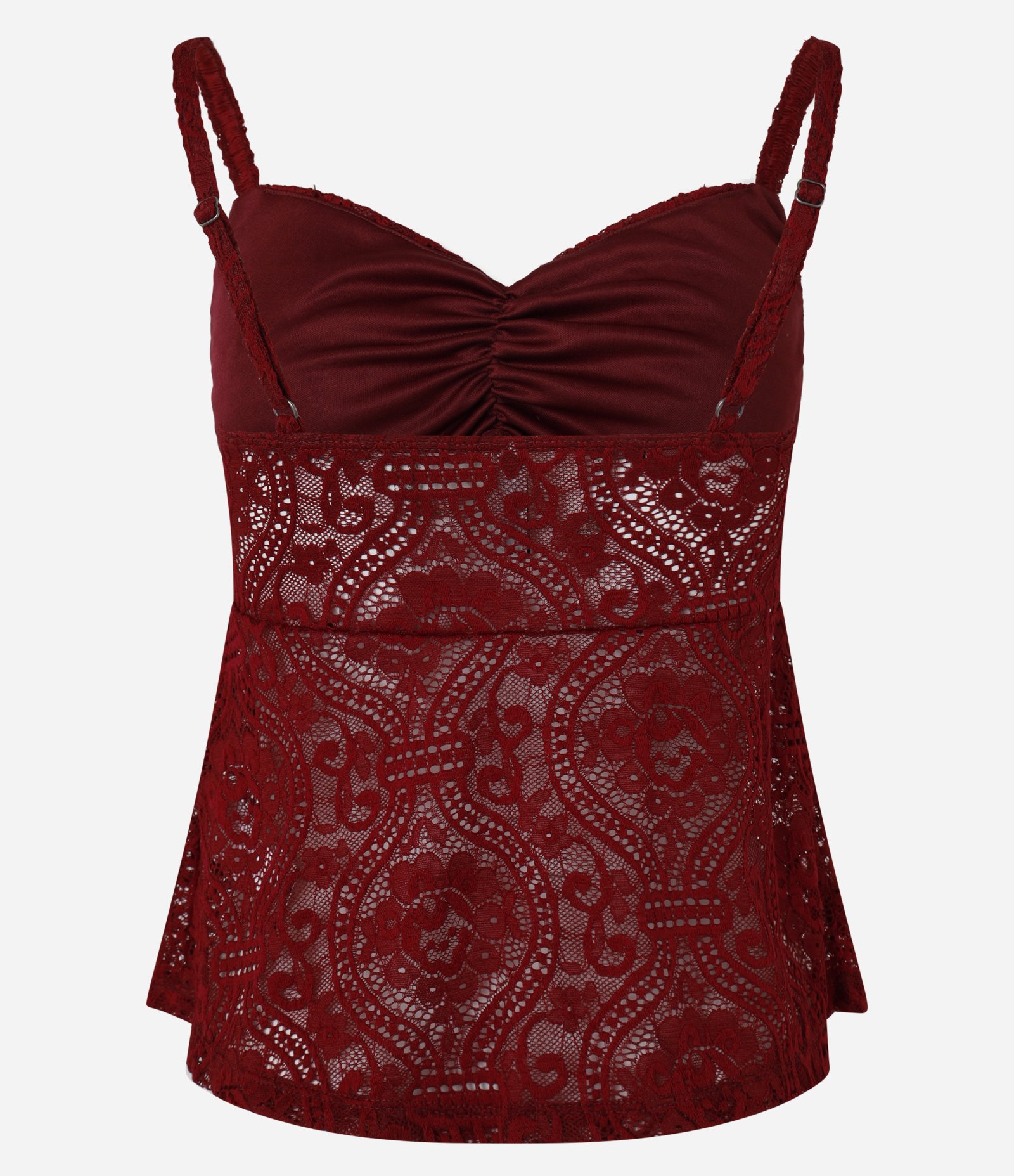 Blusa em Renda Floral com Franzido no Busto Bordô 6