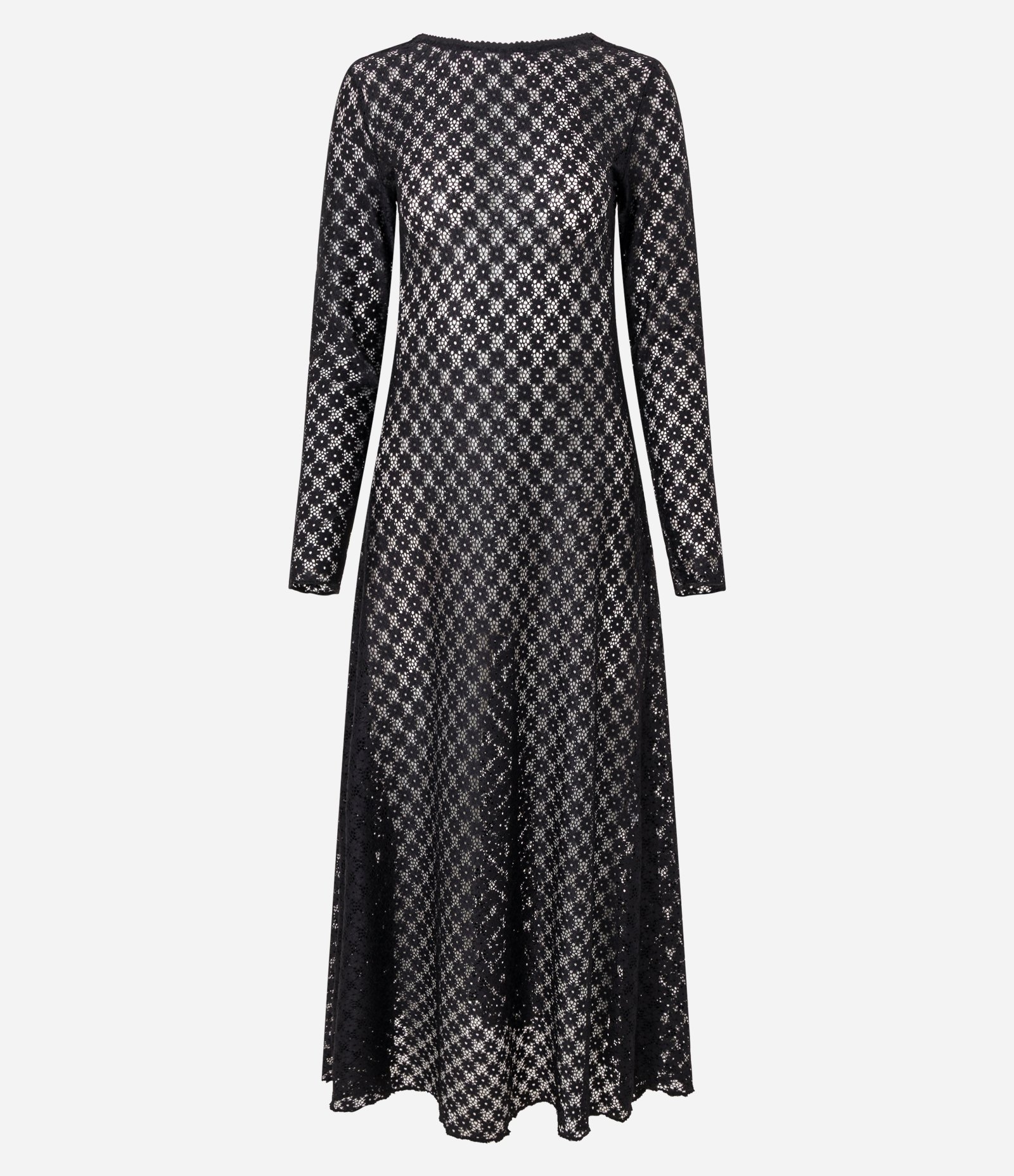 Vestido Reto Longo em Renda com Decote nas Costas Preto 5