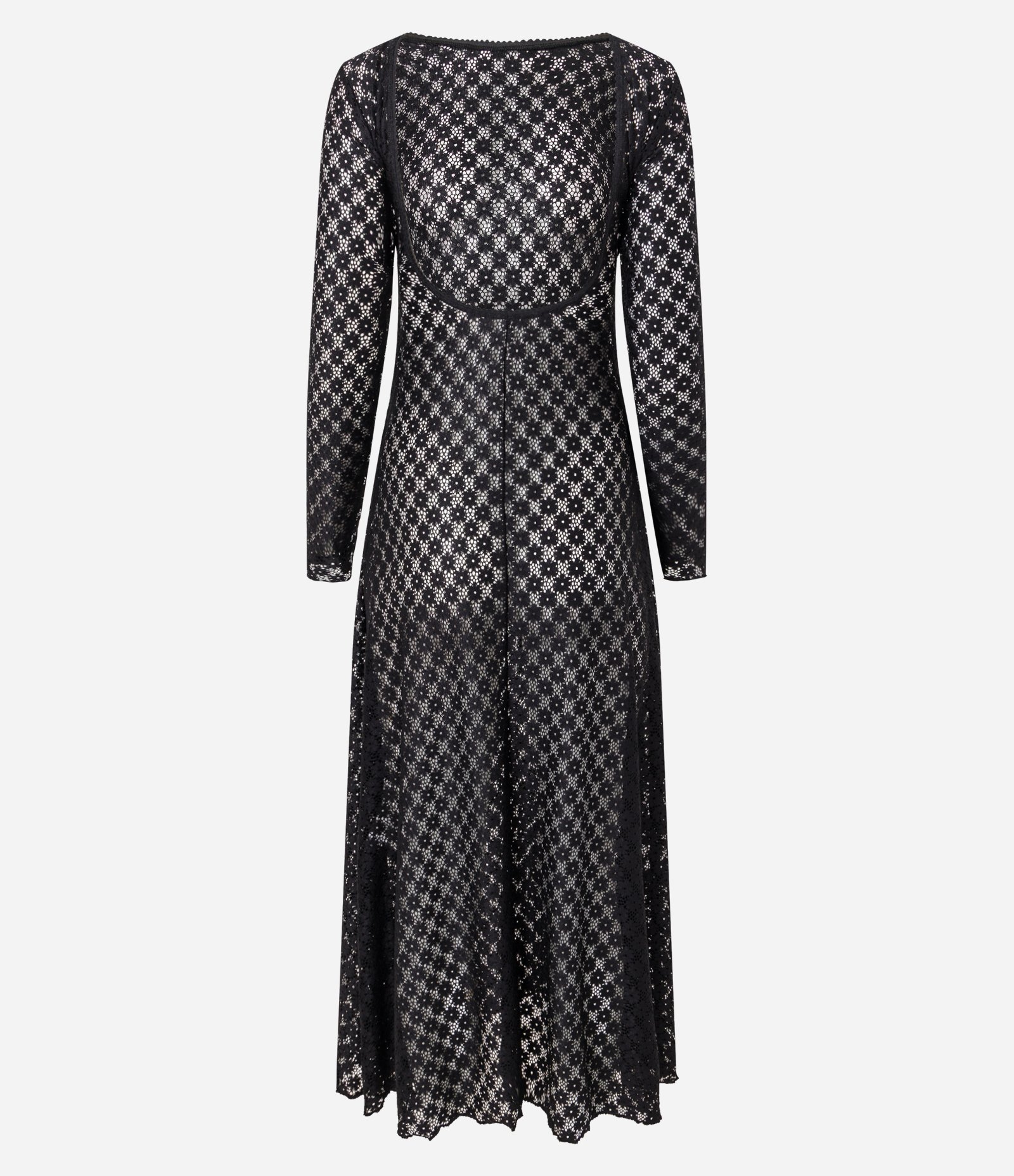 Vestido Reto Longo em Renda com Decote nas Costas Preto 7