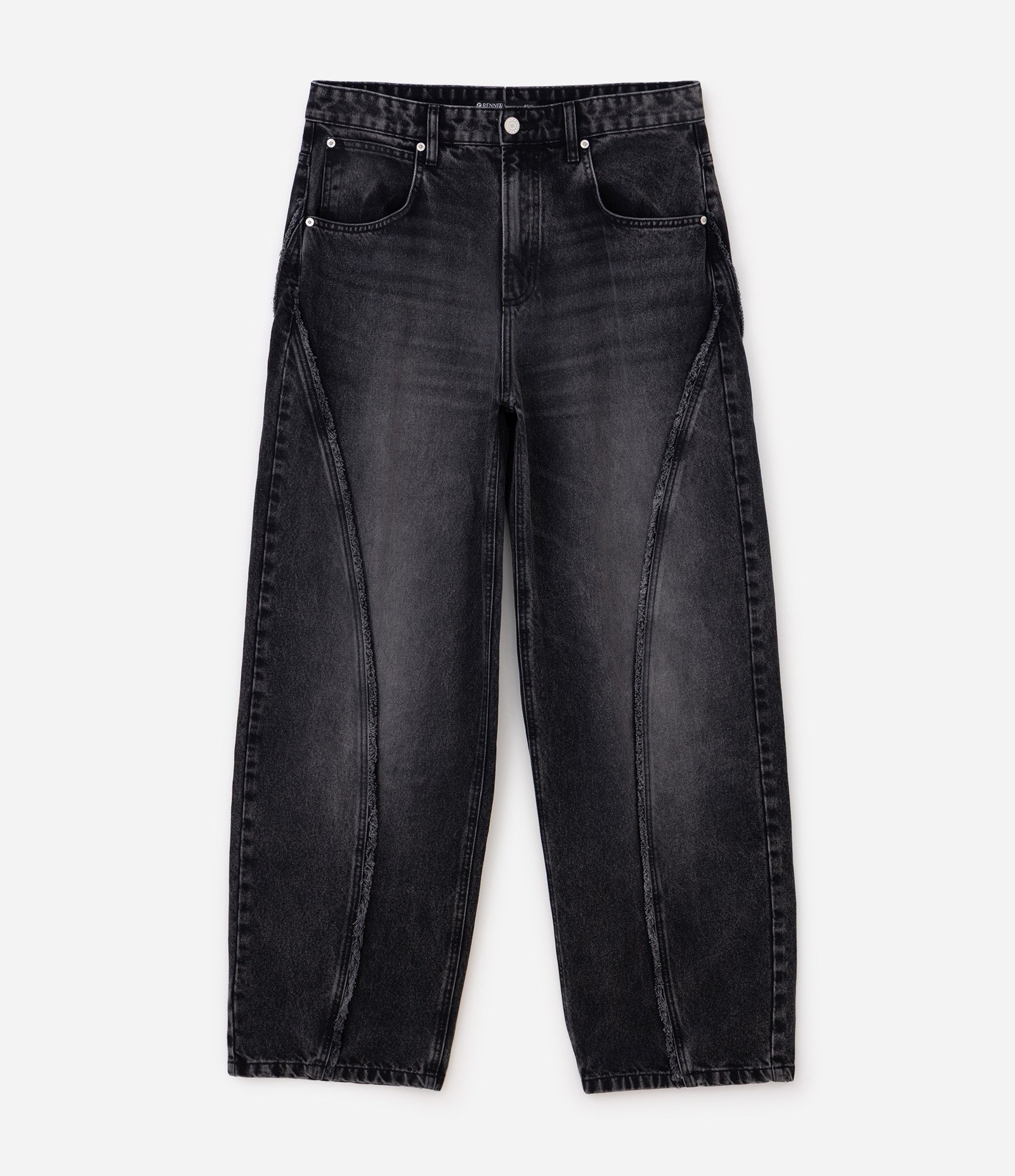 Calça Super Baggy em Jeans com Detalhes Desfiados Preto 5