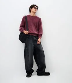 Calça Super Baggy em Jeans com Detalhes Desfiados