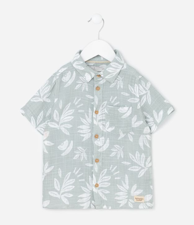 Camisa Infantil Texturizada com Estampa de Folhagens - Tam 1 a 6 Anos