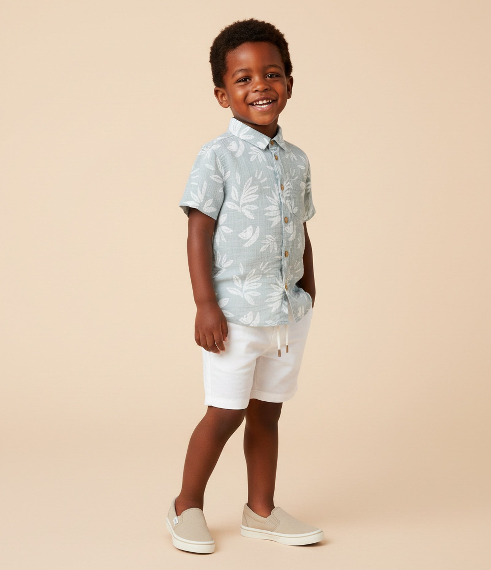 Camisa Infantil Texturizada com Estampa de Folhagens - Tam 1 a 6 Anos Verde 1