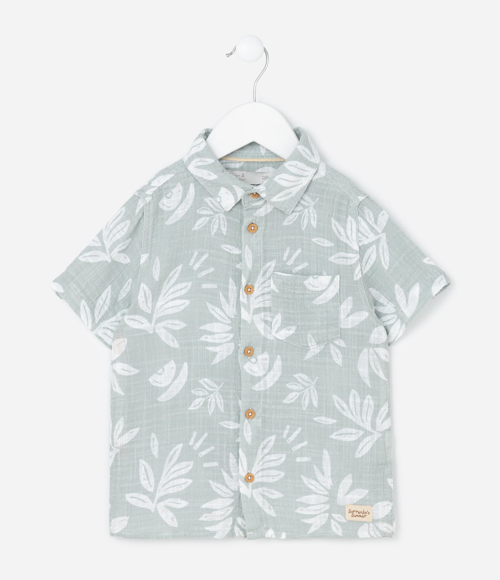 Camisa Infantil Texturizada com Estampa de Folhagens - Tam 1 a 6 Anos Verde 1