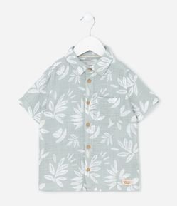 Camisa Infantil Texturizada com Estampa de Folhagens - Tam 1 a 6 Anos