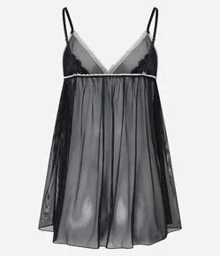 Camisola Curta em Tule com Renda no Busto