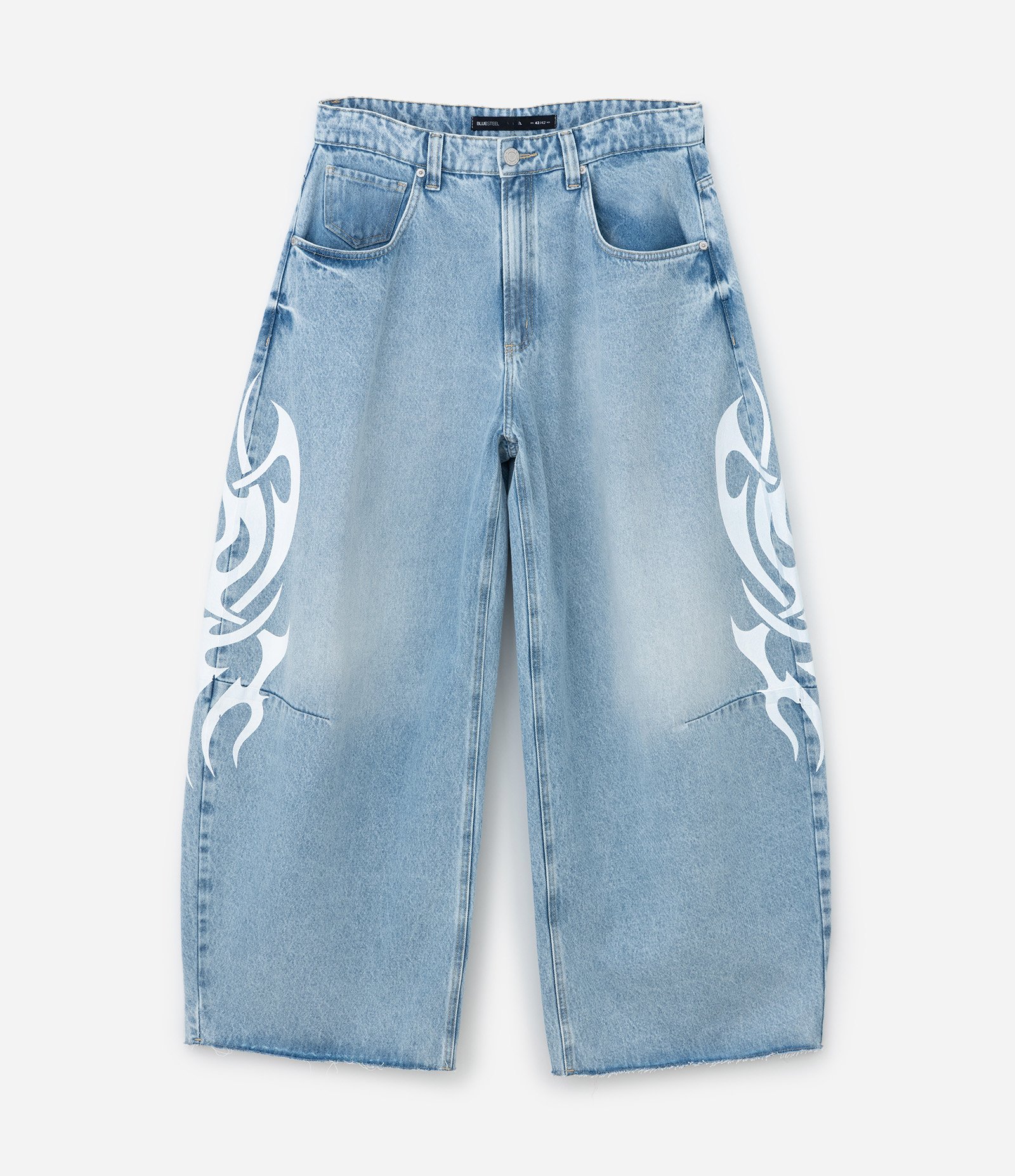 Calça Barrel em Jeans com Estampa Estilo Maori Azul 7