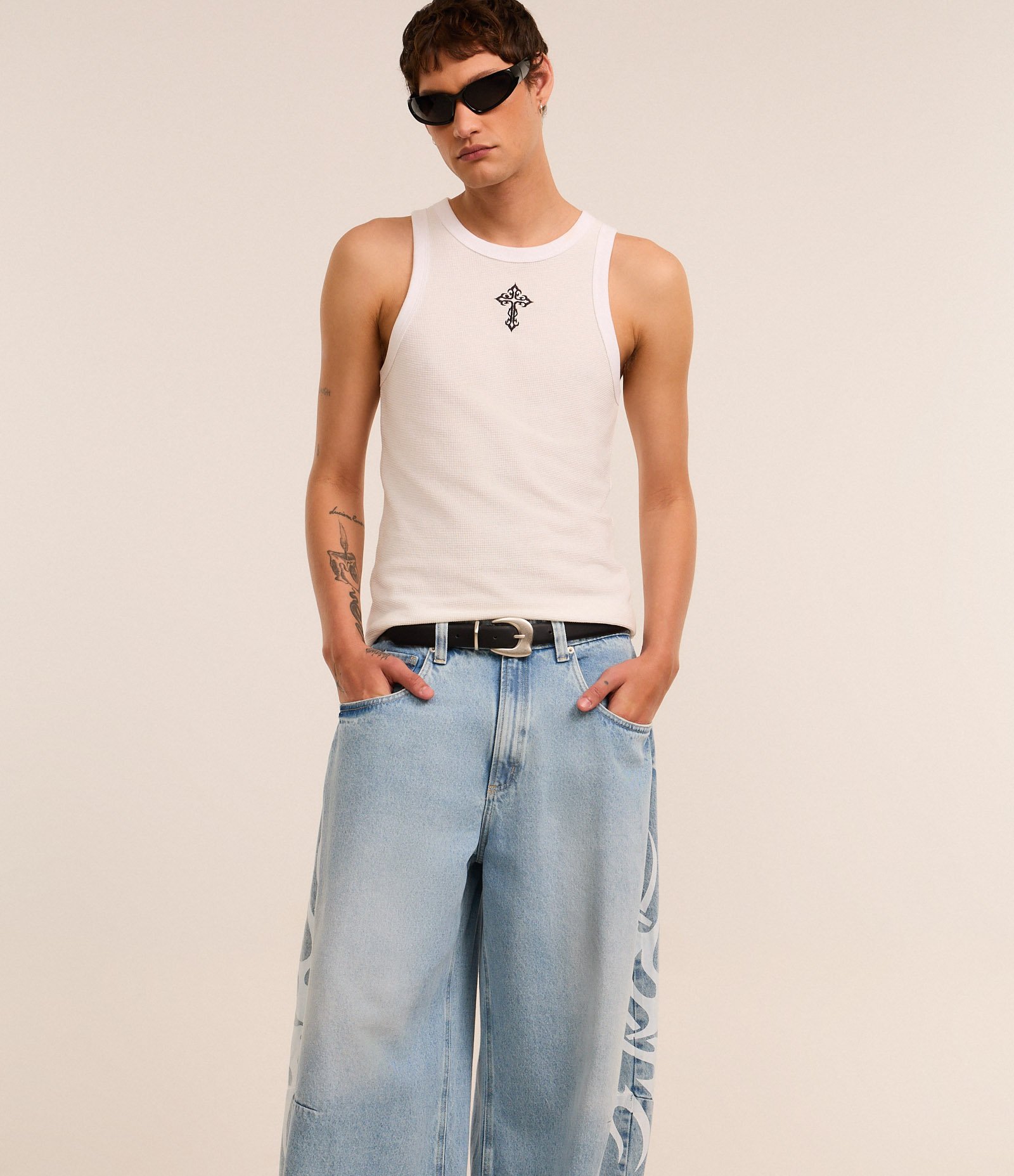 Calça Barrel em Jeans com Estampa Estilo Maori Azul 6