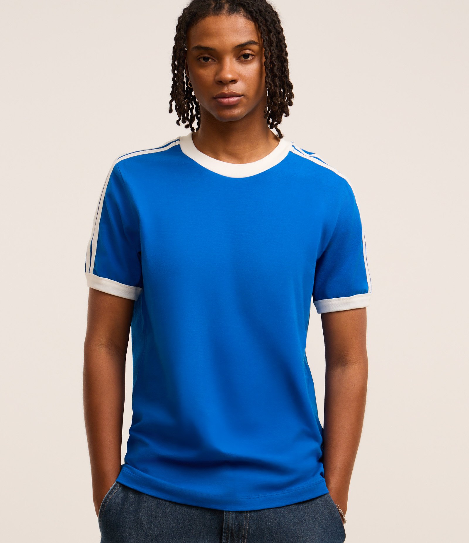 Camiseta Regular em Algodão com Listras nos Ombros 1